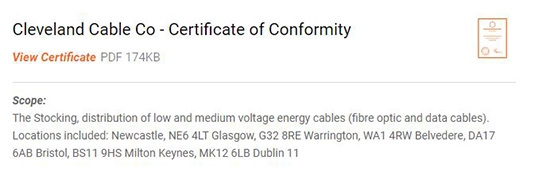 Registered Stockist Selector certificate of conformity